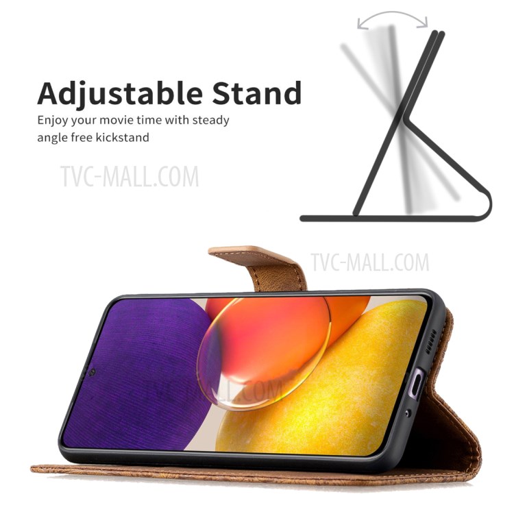 Imprint Butterfly Flower Wallet Leather Cell Phone Shell with Stand for Samsung Galaxy A82 5G - Brown-4