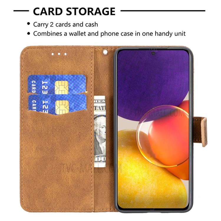 Imprint Butterfly Flower Wallet Leather Cell Phone Shell with Stand for Samsung Galaxy A82 5G - Brown-5
