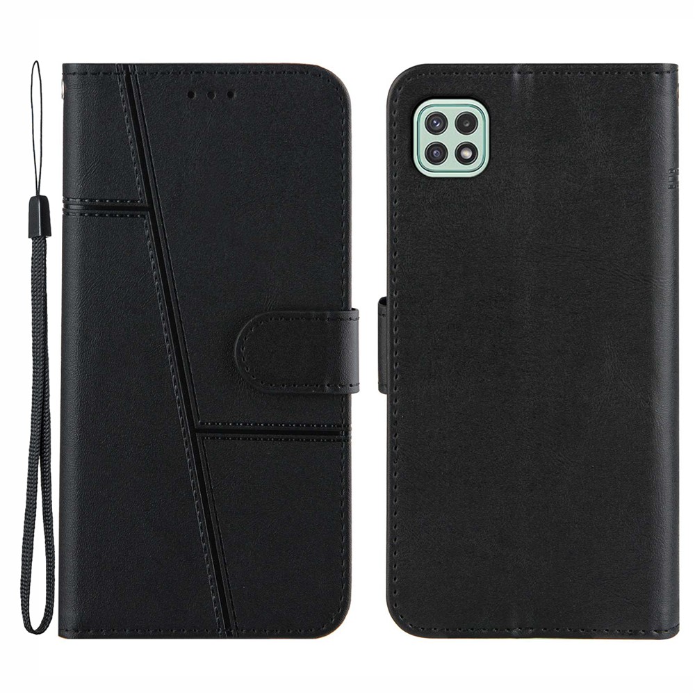Concise Leather Phone Shell Wallet Case with Stand Design for Samsung Galaxy A22 5G (EU Version) - Black-1
