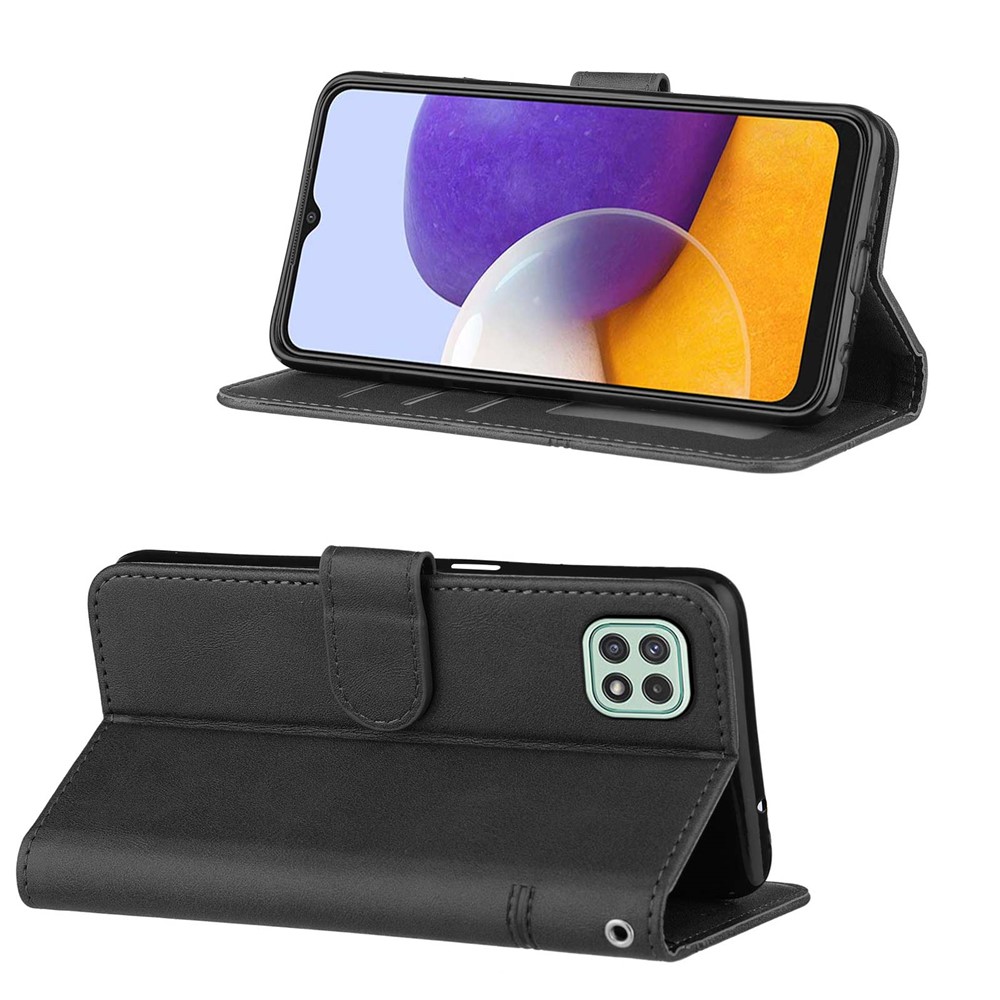 Concise Leather Phone Shell Wallet Case with Stand Design for Samsung Galaxy A22 5G (EU Version) - Black-3