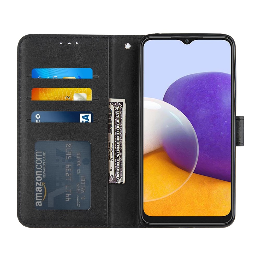Concise Leather Phone Shell Wallet Case with Stand Design for Samsung Galaxy A22 5G (EU Version) - Black-4