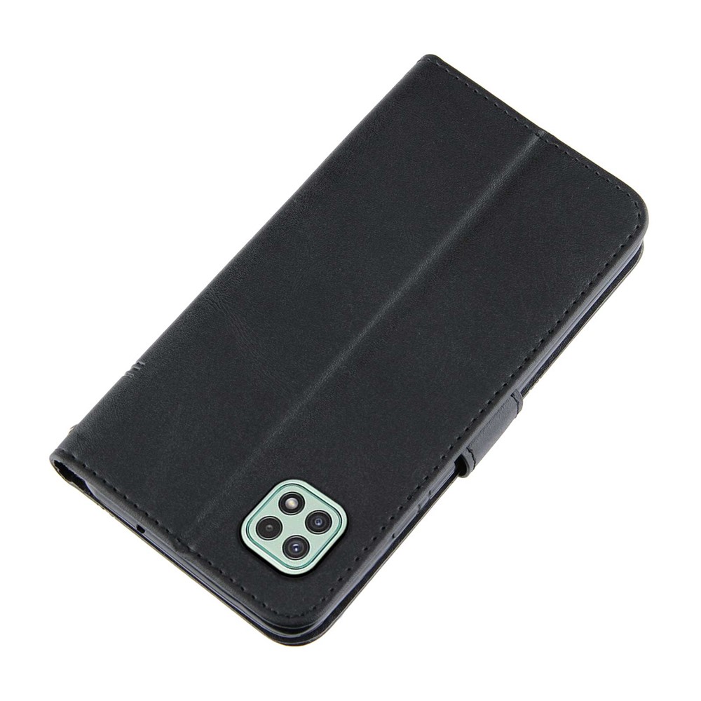 Concise Leather Phone Shell Wallet Case with Stand Design for Samsung Galaxy A22 5G (EU Version) - Black-6