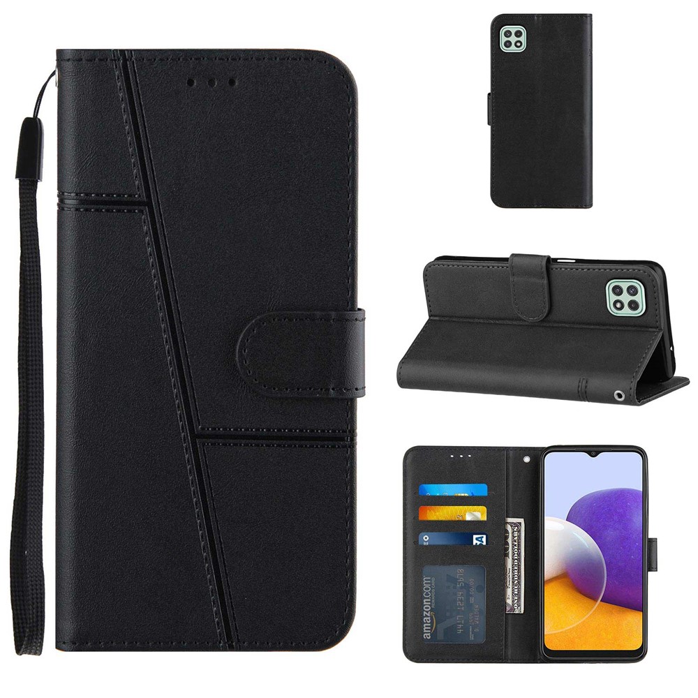 Concise Leather Phone Shell Wallet Case with Stand Design for Samsung Galaxy A22 5G (EU Version) - Black-9