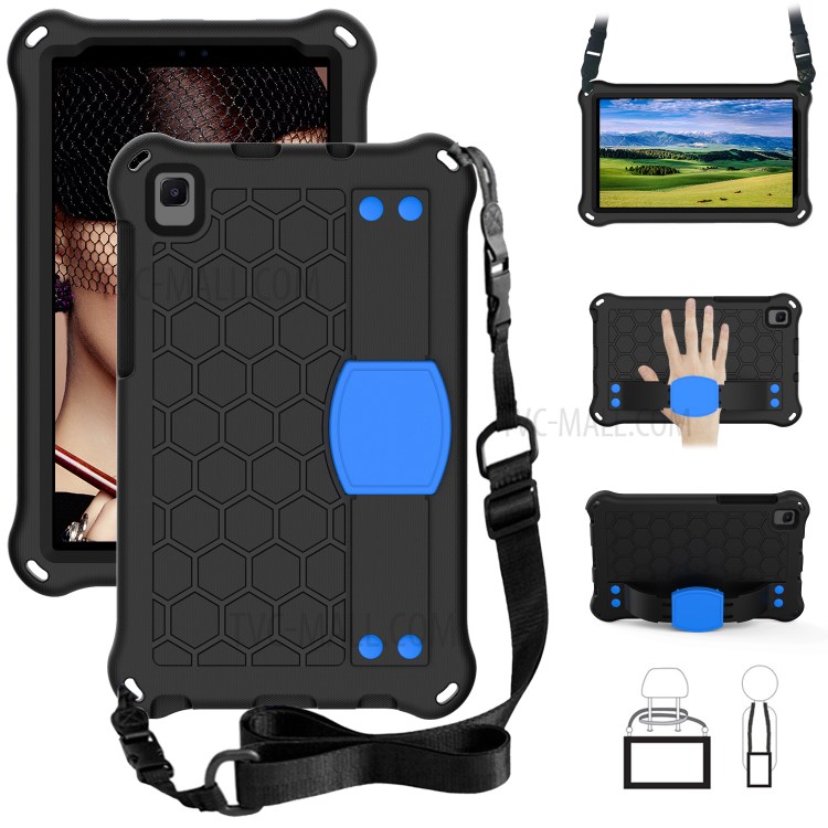 Honeycomb Texture EVA Shell Tablet Case with Shoulder Strap for Samsung Galaxy Tab A 8.0 (2019) with S Pen SM-P200 - Black/Blue-1