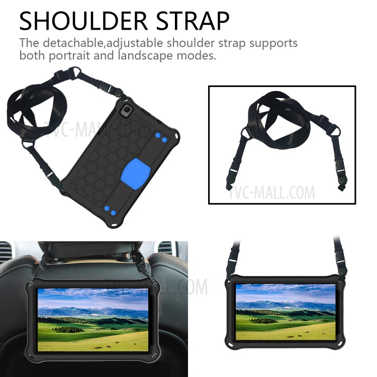 Honeycomb Texture EVA Shell Tablet Case with Shoulder Strap for Samsung Galaxy Tab A 8.0 (2019) with S Pen SM-P200 - Black/Blue-2