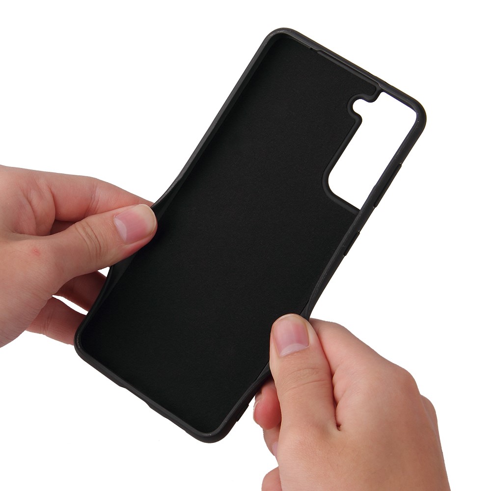 Slim PU Leather Thin Elegant TPU Bumper Soft Anti-Slip Protective Kickstand Phone Cover for Samsung Galaxy S21 FE - Carbon Fiber Texture-10