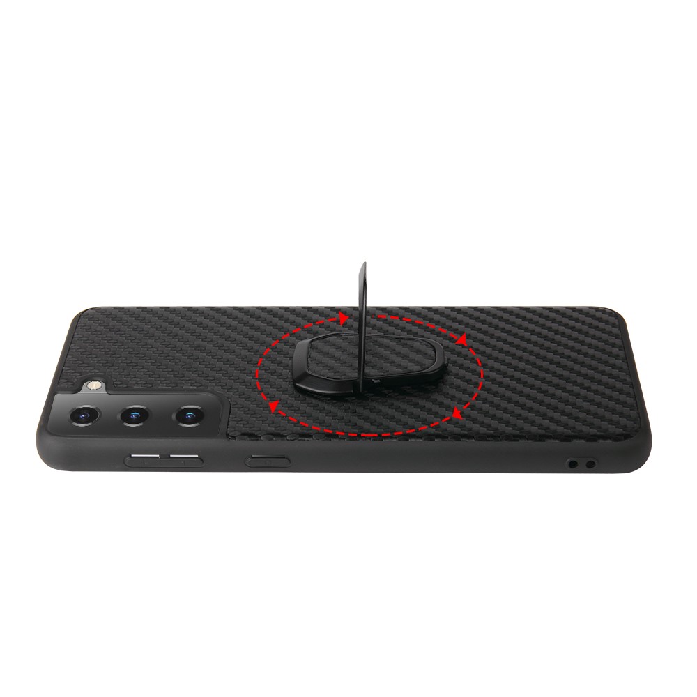 Slim PU Leather Thin Elegant TPU Bumper Soft Anti-Slip Protective Kickstand Phone Cover for Samsung Galaxy S21 FE - Carbon Fiber Texture-6