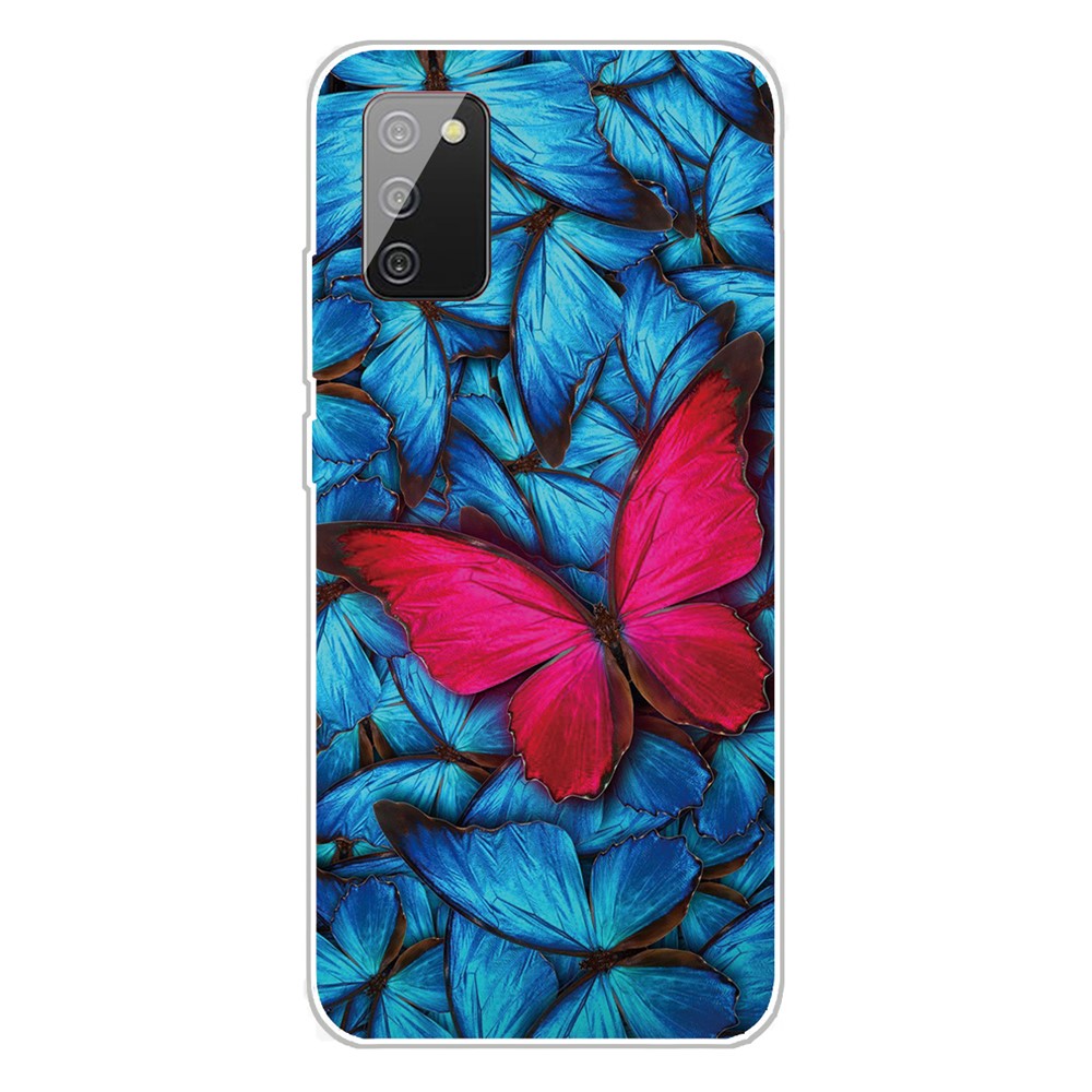 Full Body Clear Pattern Printing Shockproof Dirt-proof Heavy Duty Protective Cover for Samsung Galaxy A03s - Blue/Red Butterflies-1