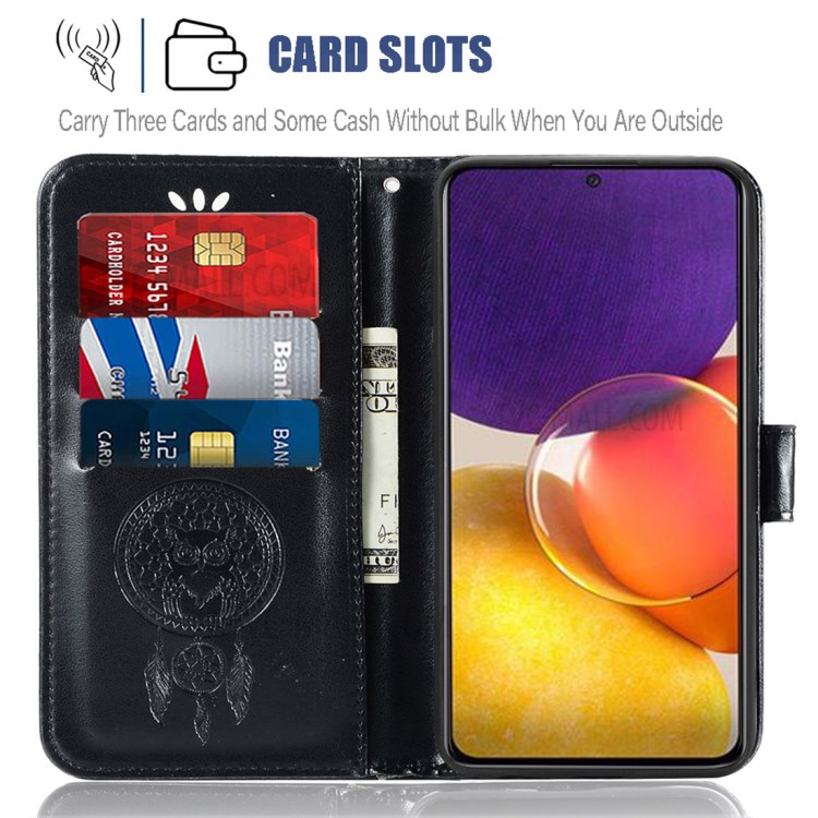 Imprint Dream Catcher Owl Leather Wallet Stand Phone Case for Samsung Galaxy A82 5G - Black-3