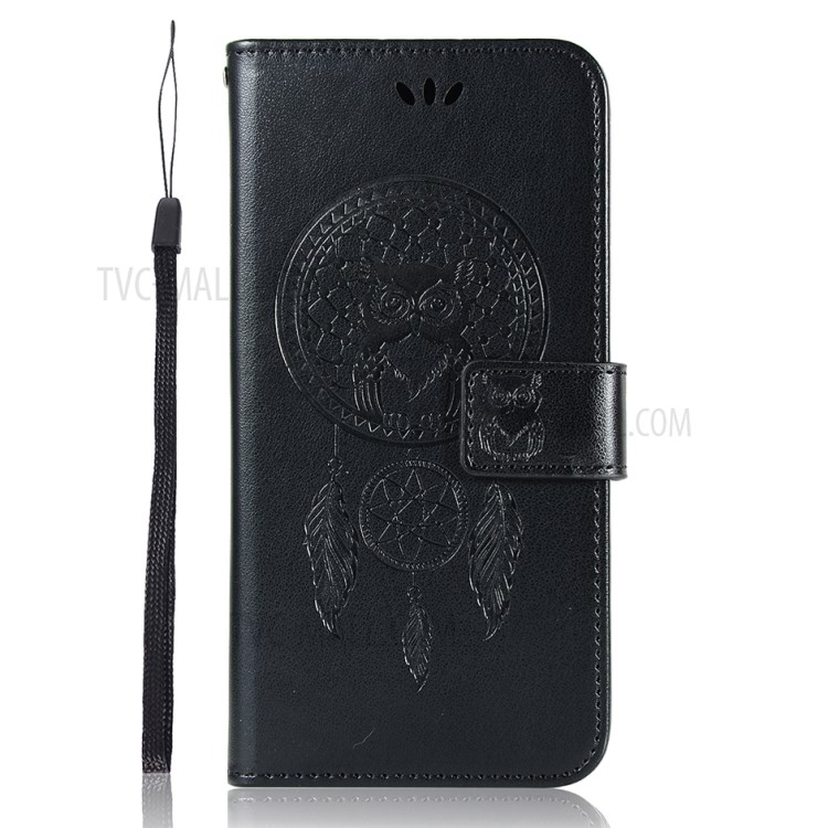 Imprint Dream Catcher Owl Leather Wallet Stand Phone Case for Samsung Galaxy A82 5G - Black-5