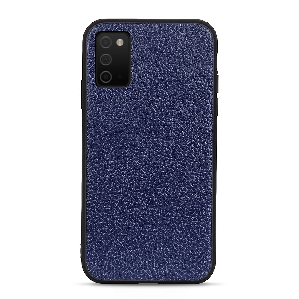 Genuine Leather Coated PC+TPU Case Litchi Texture Phone Back Cover Shell for Samsung Galaxy A03s - Blue-1