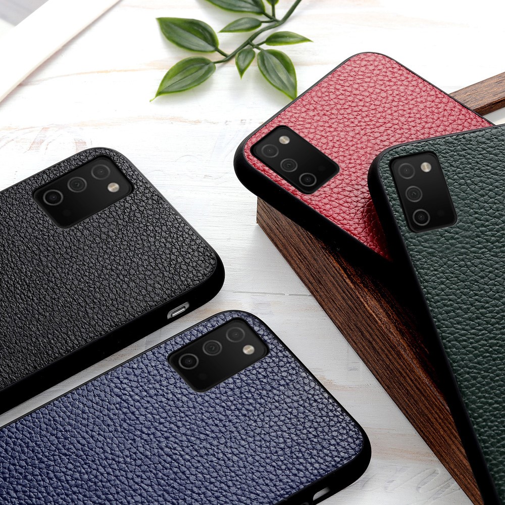 Genuine Leather Coated PC+TPU Case Litchi Texture Phone Back Cover Shell for Samsung Galaxy A03s - Blue-3