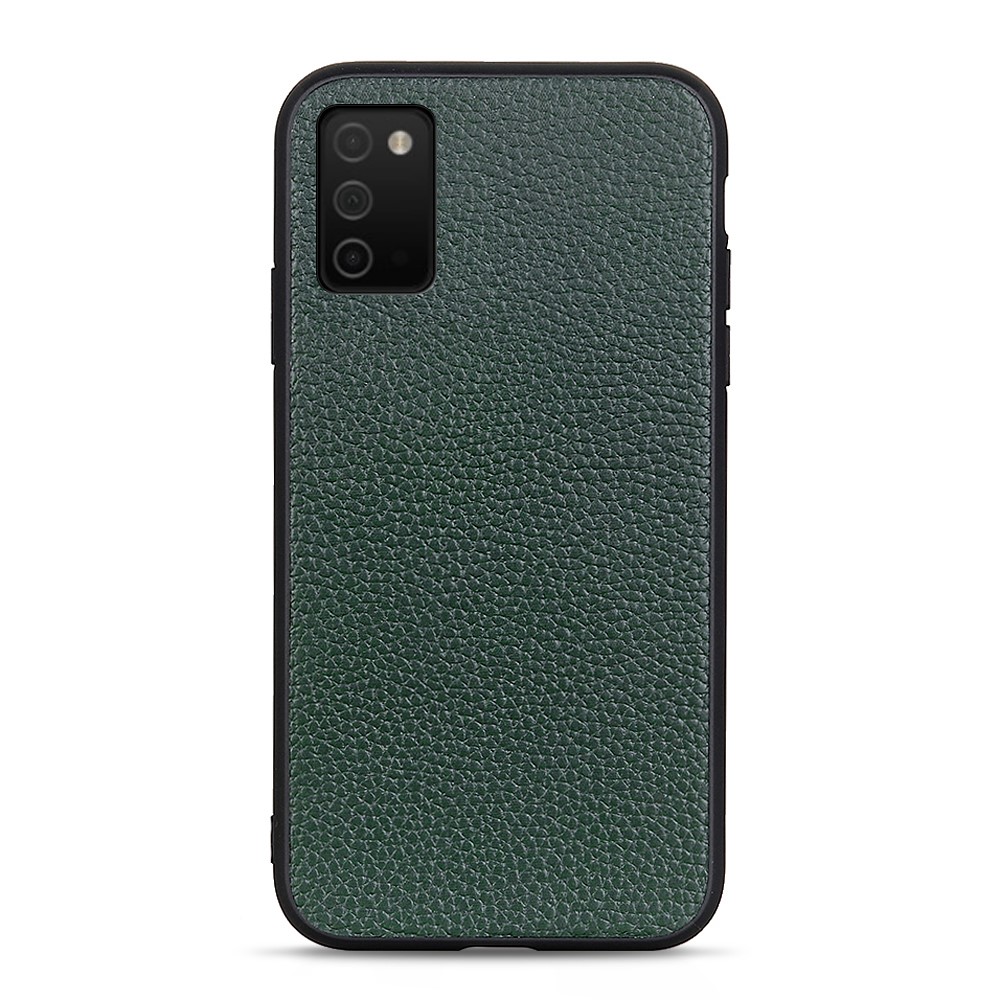 Genuine Leather Coated PC+TPU Case Litchi Texture Phone Back Cover Shell for Samsung Galaxy A03s - Green-1