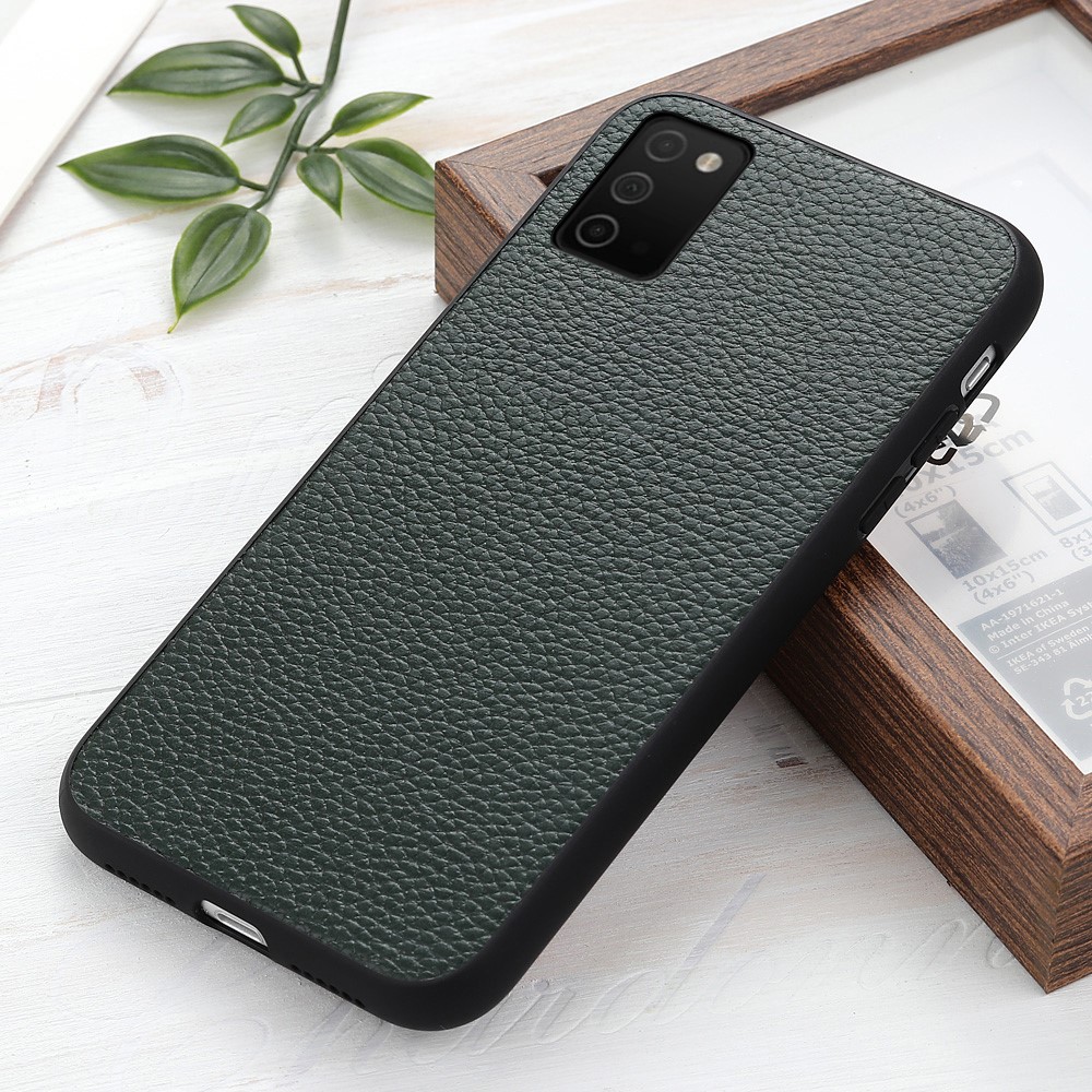 Genuine Leather Coated PC+TPU Case Litchi Texture Phone Back Cover Shell for Samsung Galaxy A03s - Green-2