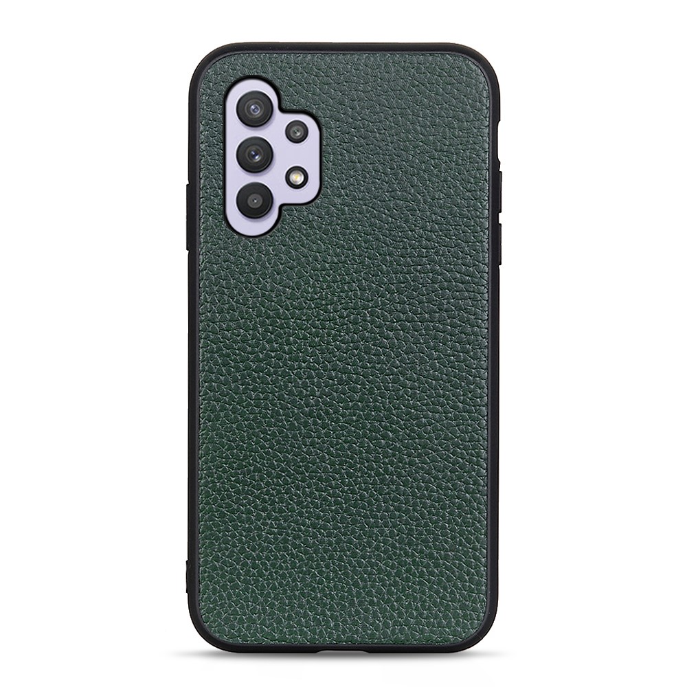 Litchi Skin Genuine Leather Coated PC+TPU Combo Back Case Phone Protective Shell for Samsung Galaxy A32 5G - Green-1