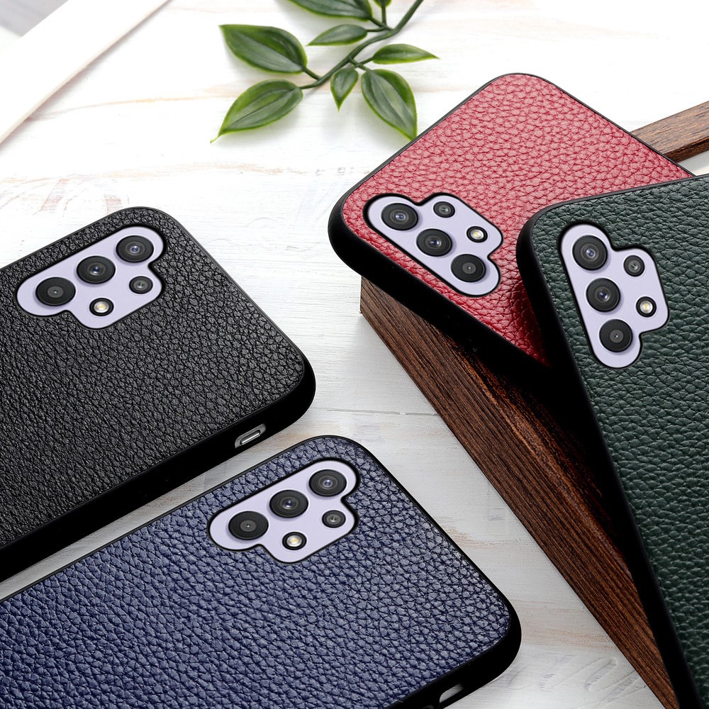 Litchi Skin Genuine Leather Coated PC+TPU Combo Back Case Phone Protective Shell for Samsung Galaxy A32 5G - Green-3