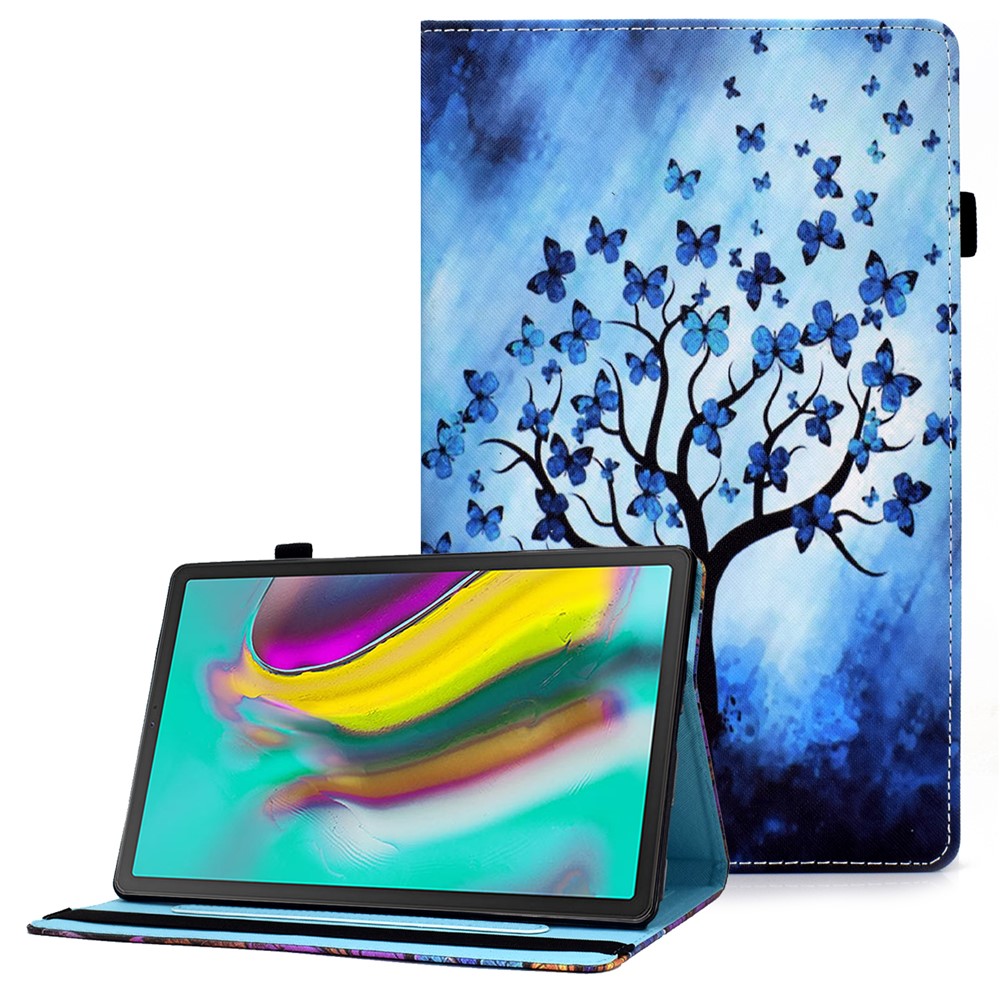 Pattern Printing Tablet Protective Stand Cover Case with Card Slots Elastic Band for Samsung Galaxy Tab S5e SM-T720 - Butterfly Tree-1