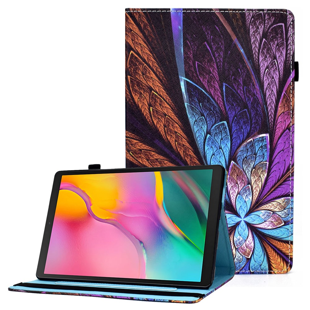 Elastic Band Design Pattern Printing Card Slots Tablet Cover Case for Samsung Galaxy Tab A 10.1 (2019) SM-T510 (Wi-Fi)/SM-T515 (LTE) - Colorful Flower-1
