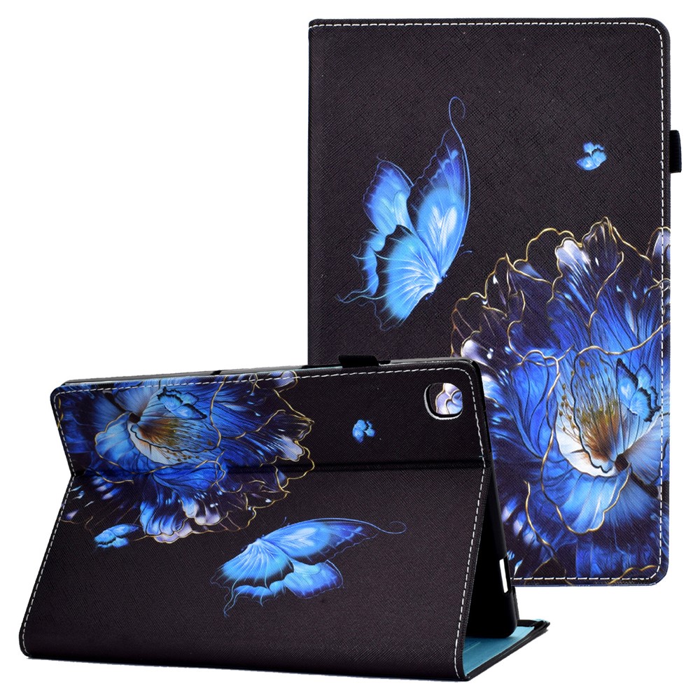 Elastic Band Closure Pattern Printing Stitching Line Tablet Shell Case with Card Slots for Samsung Galaxy Tab S6 Lite P610 - Butterfly and Flower-1