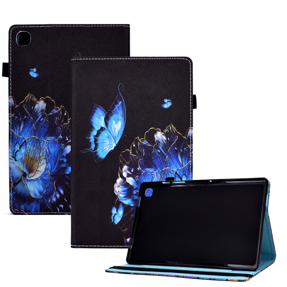 Elastic Band Closure Pattern Printing Stitching Line Tablet Shell Case with Card Slots for Samsung Galaxy Tab S6 Lite P610 - Butterfly and Flower-12