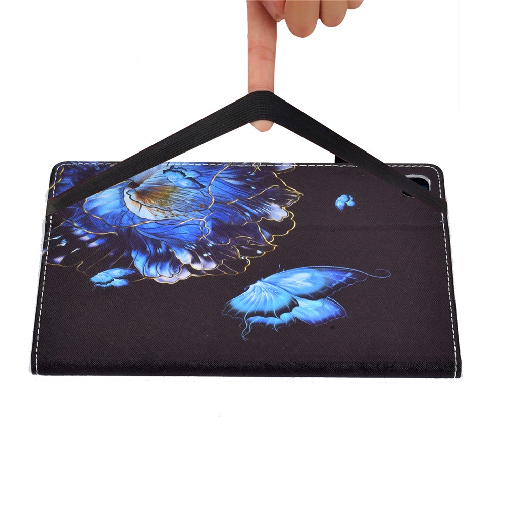 Elastic Band Closure Pattern Printing Stitching Line Tablet Shell Case with Card Slots for Samsung Galaxy Tab S6 Lite P610 - Butterfly and Flower-7