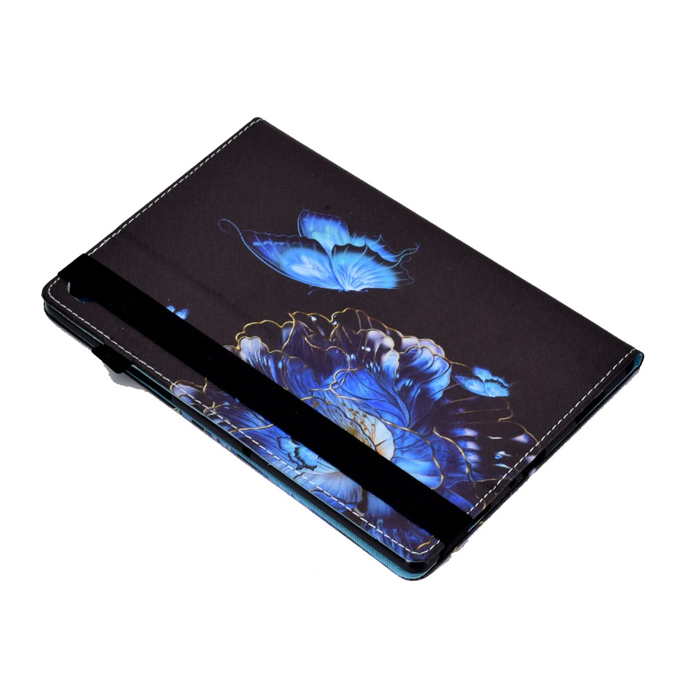 Elastic Band Closure Pattern Printing Stitching Line Tablet Shell Case with Card Slots for Samsung Galaxy Tab S6 Lite P610 - Butterfly and Flower-8