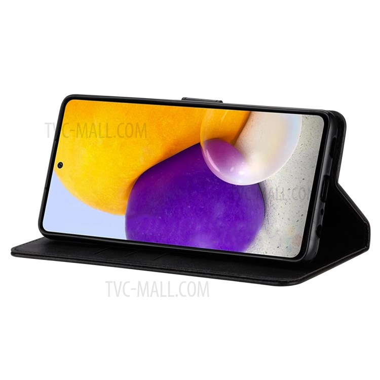 GUSSIM Magnetic Clasp Leather Phone Wallet Stand Case for Samsung Galaxy A72 4G/5G - Black-4