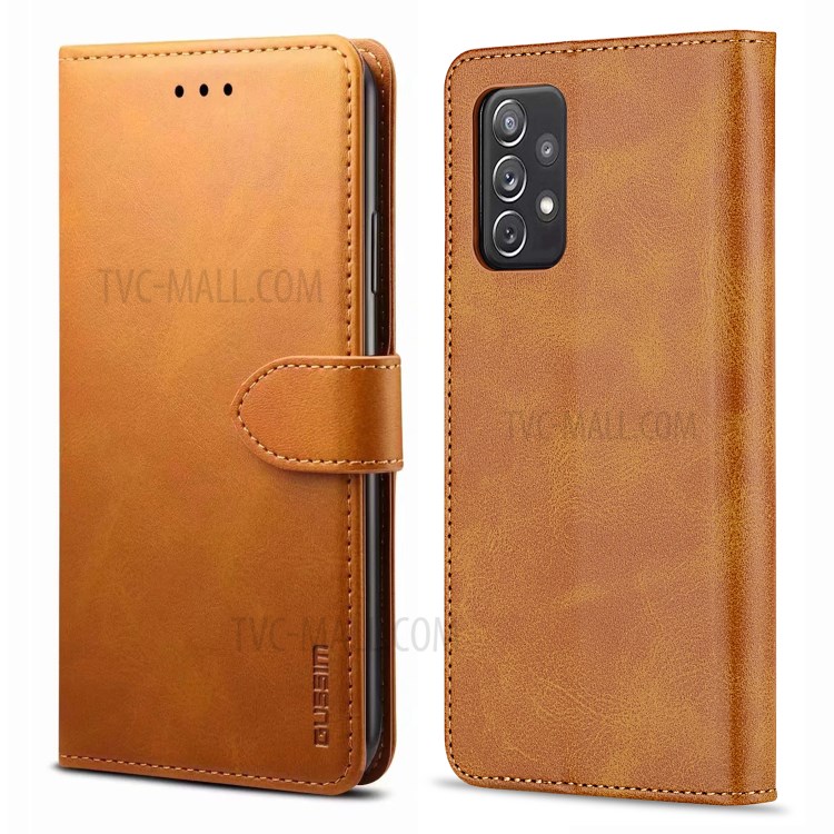 GUSSIM Magnetic Clasp Leather Phone Wallet Stand Case for Samsung Galaxy A72 4G/5G - Brown-1