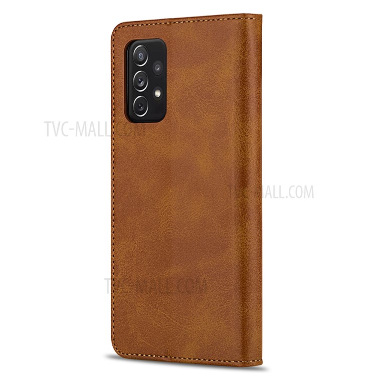 GUSSIM Magnetic Clasp Leather Phone Wallet Stand Case for Samsung Galaxy A72 4G/5G - Brown-3