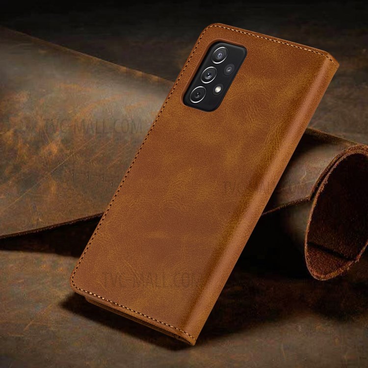 GUSSIM Magnetic Clasp Leather Phone Wallet Stand Case for Samsung Galaxy A72 4G/5G - Brown-6