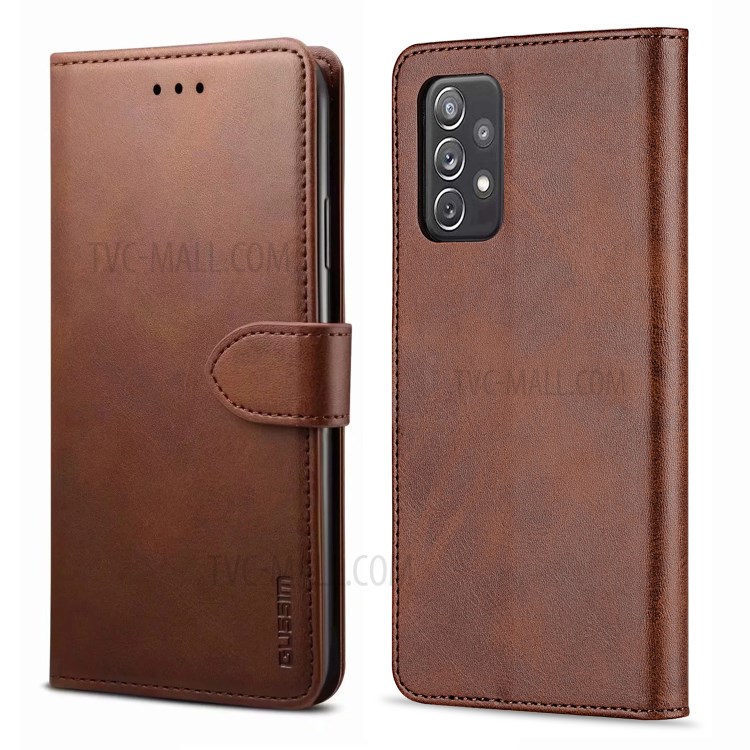 GUSSIM Magnetic Clasp Leather Phone Wallet Stand Case for Samsung Galaxy A72 4G/5G - Coffee-1