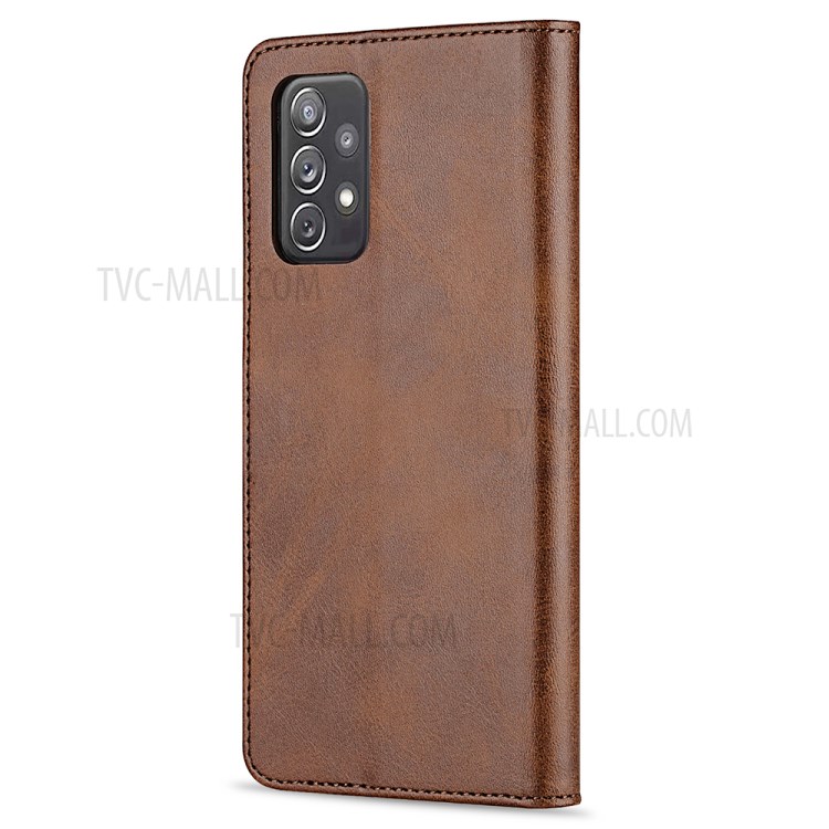 GUSSIM Magnetic Clasp Leather Phone Wallet Stand Case for Samsung Galaxy A72 4G/5G - Coffee-3