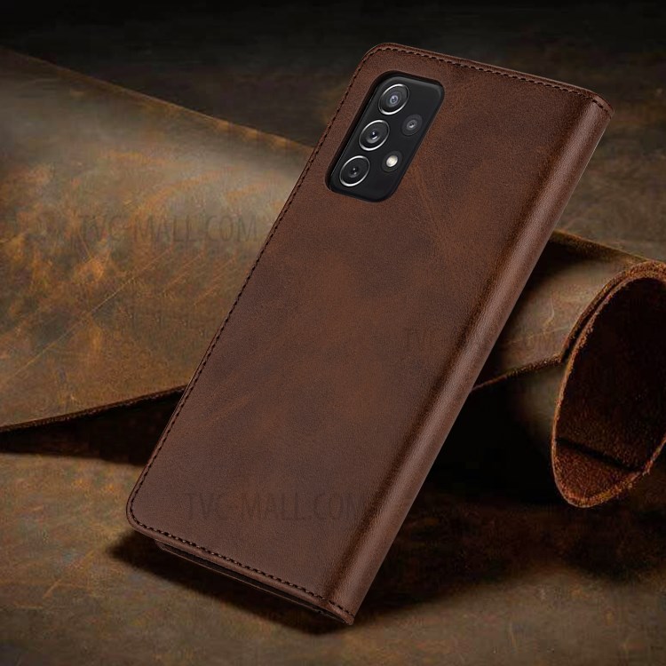 GUSSIM Magnetic Clasp Leather Phone Wallet Stand Case for Samsung Galaxy A72 4G/5G - Coffee-6