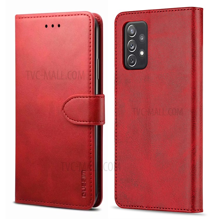 GUSSIM Magnetic Clasp Leather Phone Wallet Stand Case for Samsung Galaxy A72 4G/5G - Red-1