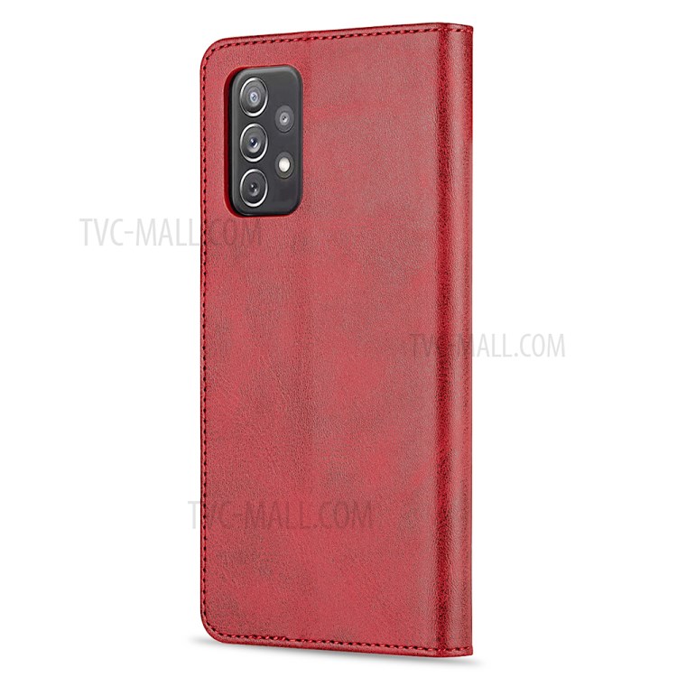 GUSSIM Magnetic Clasp Leather Phone Wallet Stand Case for Samsung Galaxy A72 4G/5G - Red-3