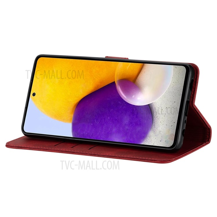 GUSSIM Magnetic Clasp Leather Phone Wallet Stand Case for Samsung Galaxy A72 4G/5G - Red-4
