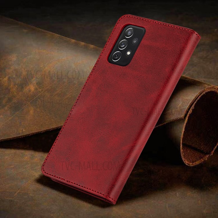 GUSSIM Magnetic Clasp Leather Phone Wallet Stand Case for Samsung Galaxy A72 4G/5G - Red-6