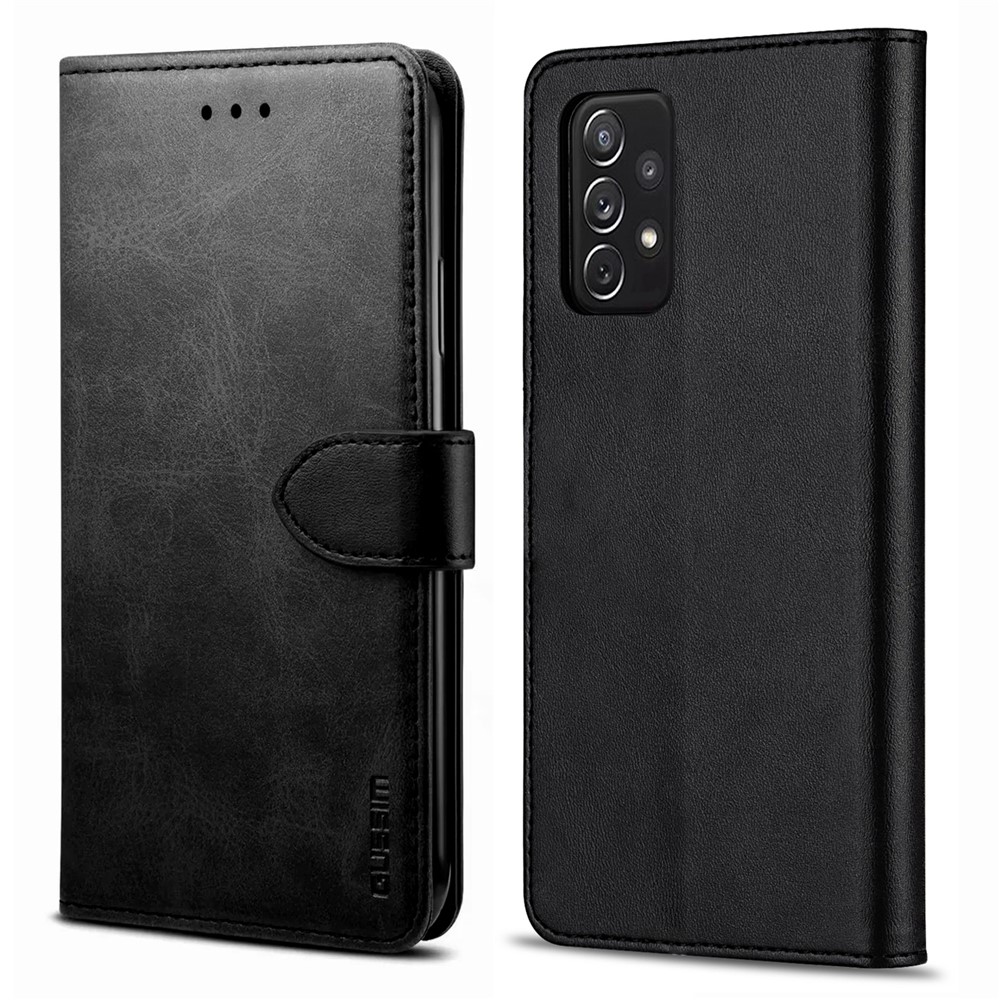 GUSSIM Leather Phone Wallet Stand Case for Samsung Galaxy A52 4G/5G - Black-1