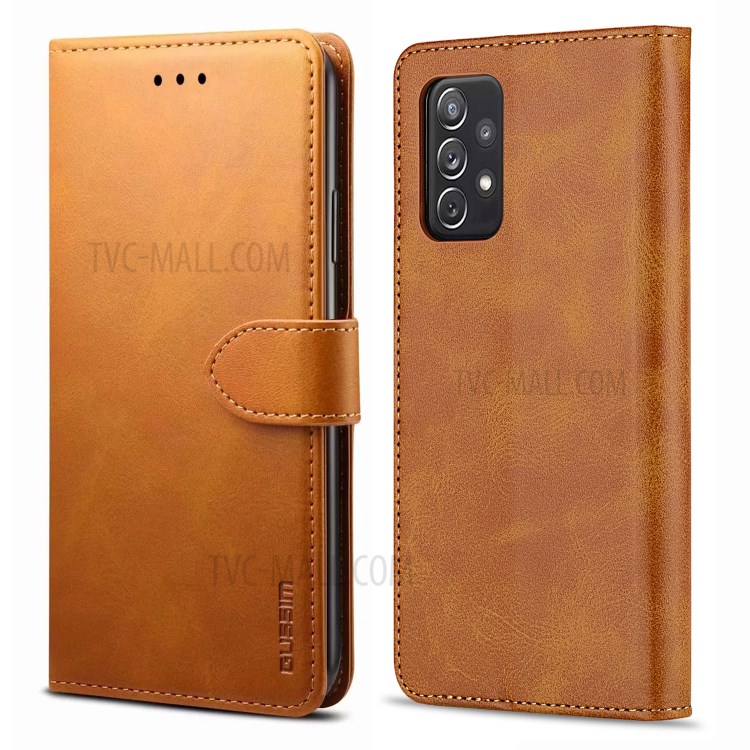 GUSSIM Leather Phone Wallet Stand Case for Samsung Galaxy A52 4G/5G - Brown-1
