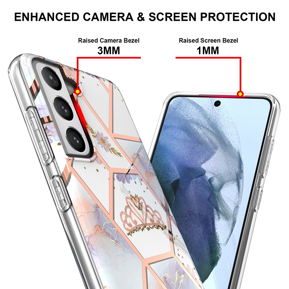 2.0mm IMD IML Electroplating Marble Phone Case Flower Pattern Shell for Samsung Galaxy S21 5G - Marble/Crown-3