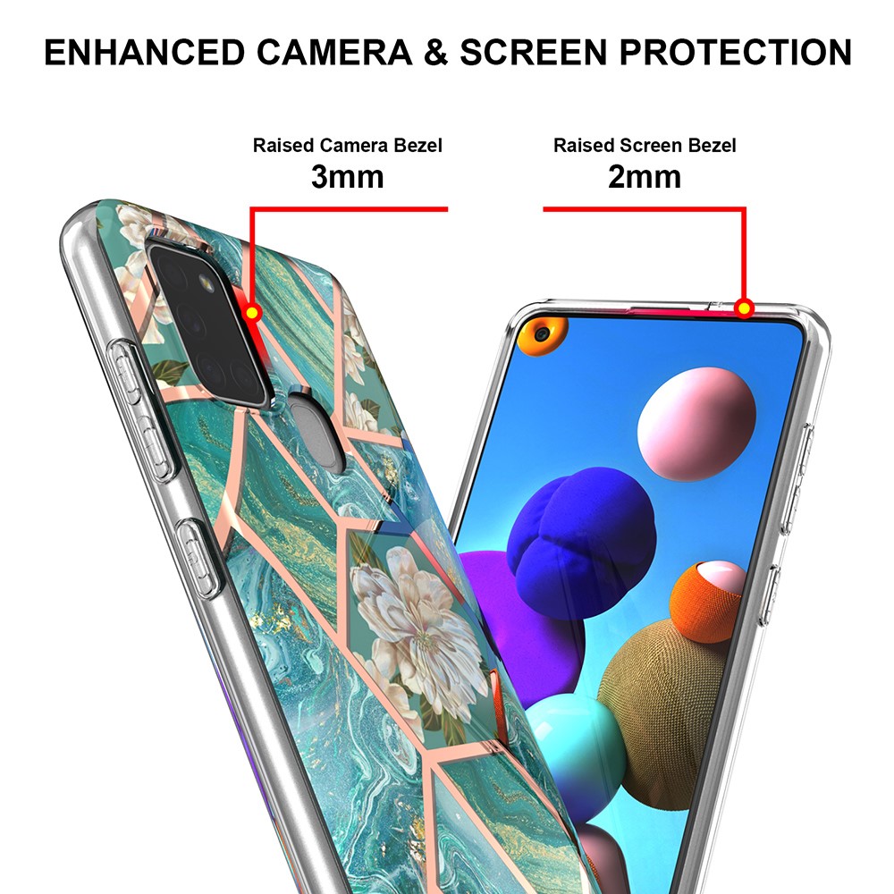 2.0mm IMD IML Electroplating Marble Flower Phone TPU Case for Samsung Galaxy A21s - Green Marble/Flower-4