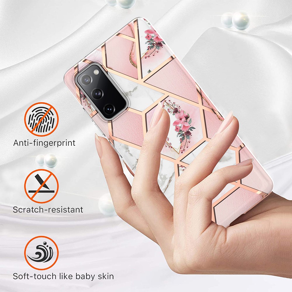 2.0mm IMD IML Flower Pattern Shell Electroplating Marble Phone Case for Samsung Galaxy S20 Lite / S20 Fan Edition / FE 4G / 5G - Pink Marble/Flower-2