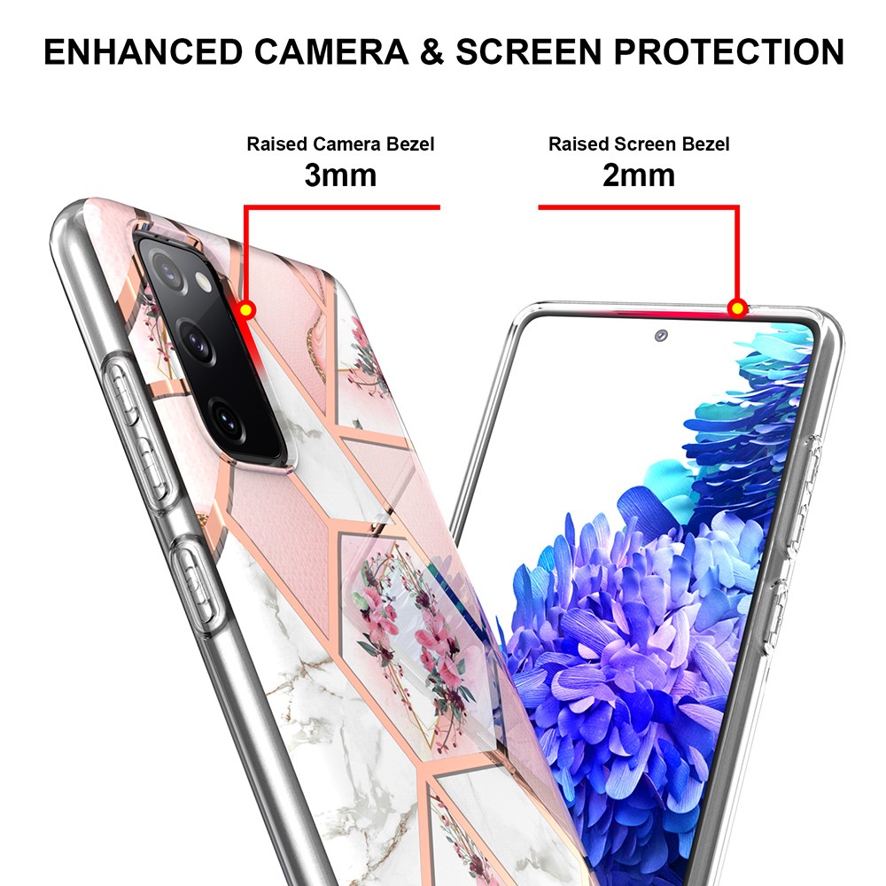 2.0mm IMD IML Flower Pattern Shell Electroplating Marble Phone Case for Samsung Galaxy S20 Lite / S20 Fan Edition / FE 4G / 5G - Pink Marble/Flower-4
