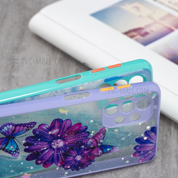Pattern Printing Precise Cutout Dual Layer Hard Acrylic Back + Soft TPU Hybrid Case for Samsung Galaxy A32 5G - Purple Flower Butterfly-6