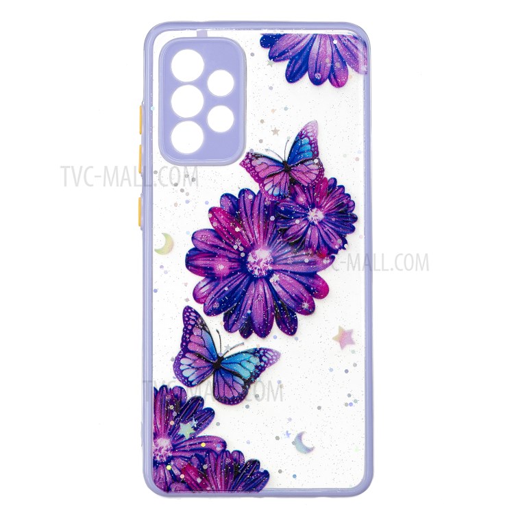 Precise Cutout TPU + Acrylic Hybrid Case with Pattern Printing for Samsung Galaxy A72 4G/5G - Purple Flower Butterfly-1