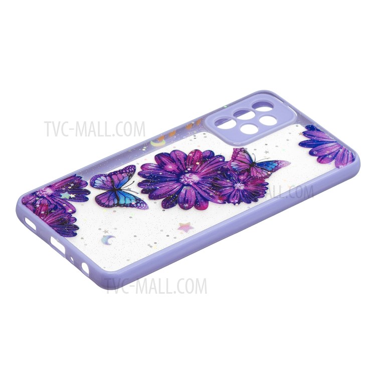 Precise Cutout TPU + Acrylic Hybrid Case with Pattern Printing for Samsung Galaxy A72 4G/5G - Purple Flower Butterfly-2
