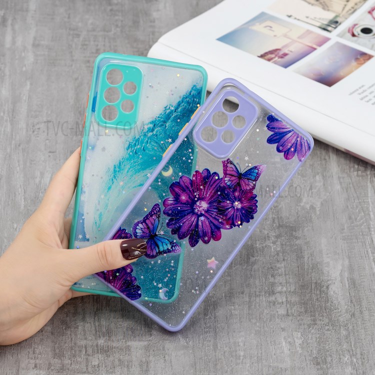 Precise Cutout TPU + Acrylic Hybrid Case with Pattern Printing for Samsung Galaxy A72 4G/5G - Purple Flower Butterfly-3