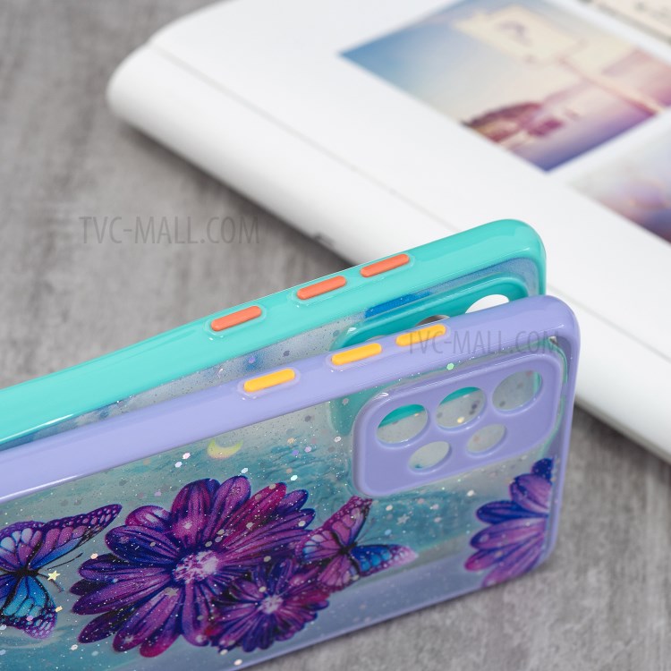 Precise Cutout TPU + Acrylic Hybrid Case with Pattern Printing for Samsung Galaxy A72 4G/5G - Purple Flower Butterfly-4
