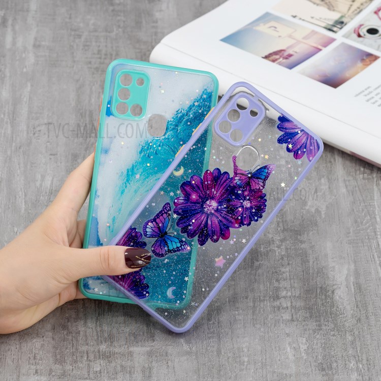 Pattern Printing Precise Cutout Phone Back Cover TPU + Acrylic Hybrid Case for Samsung Galaxy A21s - Blue Butterfly-4