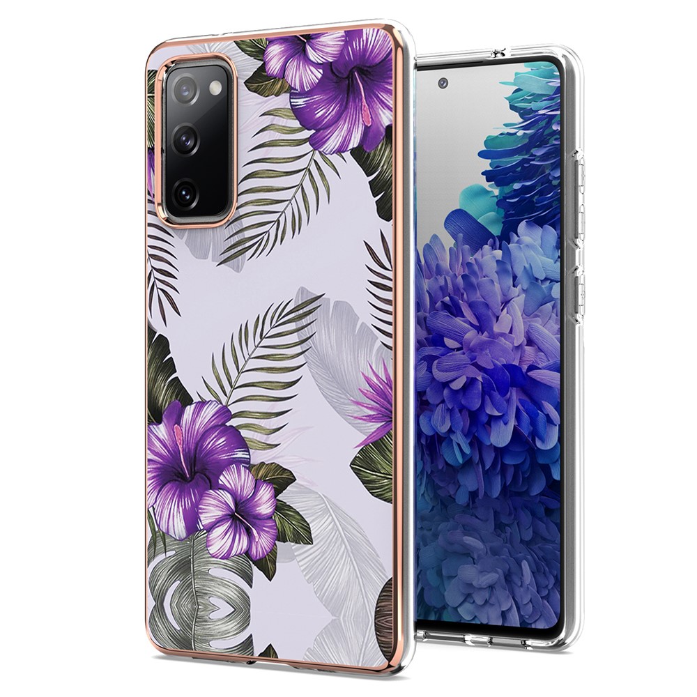 A Series Soft Electroplating TPU Bumper Frame Shockproof Back Cover for Samsung Galaxy S20 Lite / S20 FE 5G / S20 FE / S20 Fan Edition 5G / S20 Fan Edition - Purple Flower-1